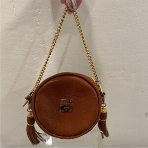 MCM Brown Round Leather Bag with Gold Chain